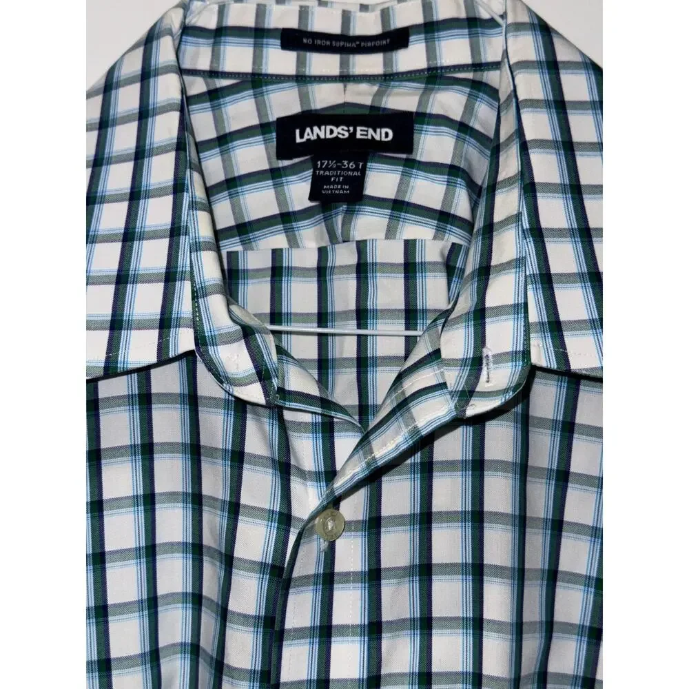 Lands' End Men’s Size-XXL Supima Cotton Plaid Dress Shirt Traditional Fit - Picture 3 of 8